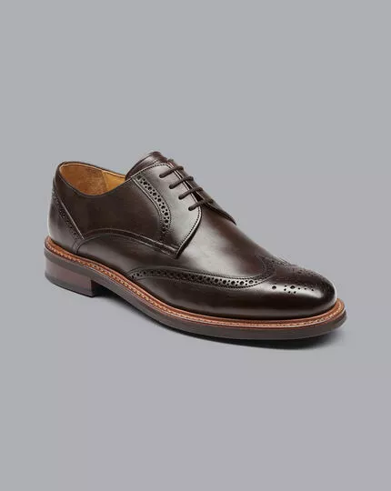 CHARLES TYRWHITT Rubber Sole Leather Derby Brogue Shoes - Dark Ch 5 CHARLES TYRWHITT Rubber Sole Leather Derby Brogue Shoes - Dark Ch - Image 3