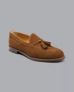 CHARLES TYRWHITT Suede Tassel Loafers - Chestnut Brown -Charles Tyrwhitt Shop SHB0272CBR FRONT