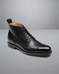 CHARLES TYRWHITT Leather Brogue Boots - Black 10 CHARLES TYRWHITT Leather Brogue Boots - Black -Charles Tyrwhitt Shop SHB0276BLK FRONT