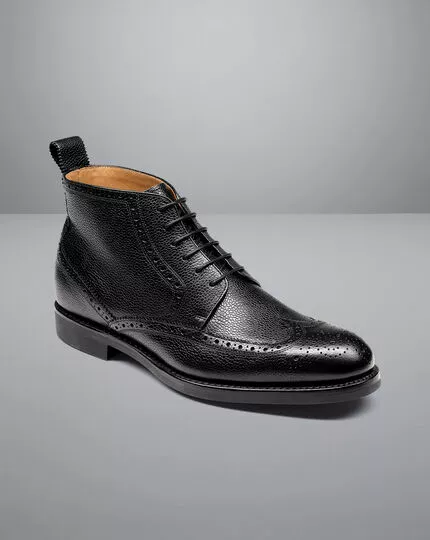 CHARLES TYRWHITT Leather Brogue Boots - Black 6 CHARLES TYRWHITT Leather Brogue Boots - Black - Image 4
