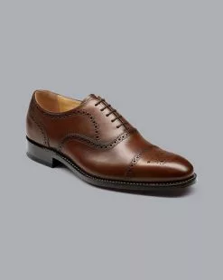 CHARLES TYRWHITT Leather Oxford Brogue Shoes - Dark Tan -Charles Tyrwhitt Shop SHC0248CBR FRONT