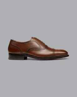 CHARLES TYRWHITT Leather Oxford Brogue Shoes - Dark Tan