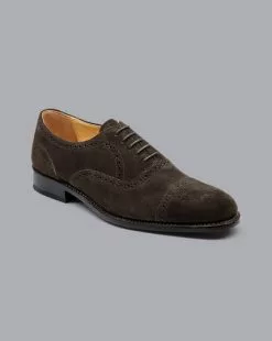 CHARLES TYRWHITT Suede Oxford Brogue Shoes - Dark Ch -Charles Tyrwhitt Shop SHC0249DCL FRONT