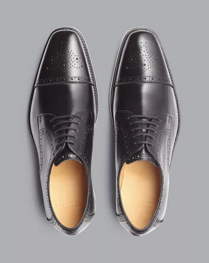 CHARLES TYRWHITT Square Toe Derby Brogue Shoes - Black 4 CHARLES TYRWHITT Square Toe Derby Brogue Shoes - Black - Image 2