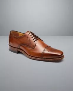 CHARLES TYRWHITT Square Toe Derby Brogue Shoes - Tan -Charles Tyrwhitt Shop SHC0254TAN FRONT