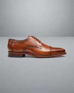 CHARLES TYRWHITT Square Toe Derby Brogue Shoes - Tan