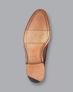 CHARLES TYRWHITT Made In England High-Shine Leather Oxford Shoes - Dark Tan -Charles Tyrwhitt Shop SHL0209DTN BOTTOM