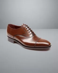 CHARLES TYRWHITT Made In England High-Shine Leather Oxford Shoes - Dark Tan -Charles Tyrwhitt Shop SHL0209DTN FRONT
