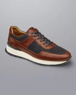 CHARLES TYRWHITT Leather And Suede Sneakers - Chestnut Brown & Grey 8 CHARLES TYRWHITT Leather And Suede Sneakers - Chestnut Brown & Grey -Charles Tyrwhitt Shop SHW0240CBR FRONT