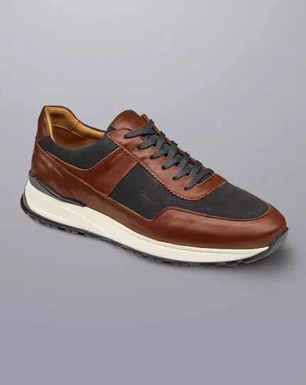 CHARLES TYRWHITT Leather And Suede Sneakers - Chestnut Brown & Grey 5 CHARLES TYRWHITT Leather And Suede Sneakers - Chestnut Brown & Grey - Image 3