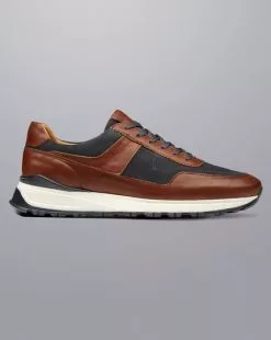 CHARLES TYRWHITT Leather And Suede Sneakers - Chestnut Brown & Grey