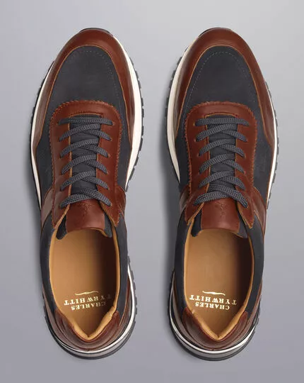 CHARLES TYRWHITT Leather And Suede Sneakers - Chestnut Brown & Grey 4 CHARLES TYRWHITT Leather And Suede Sneakers - Chestnut Brown & Grey - Image 2