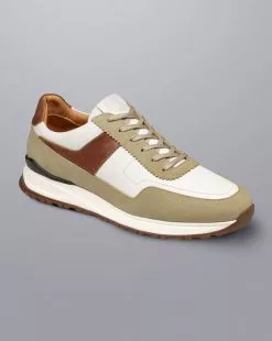 CHARLES TYRWHITT Leather And Suede Sneakers - Cream & Dark San -Charles Tyrwhitt Shop SHW0240CRM FRONT