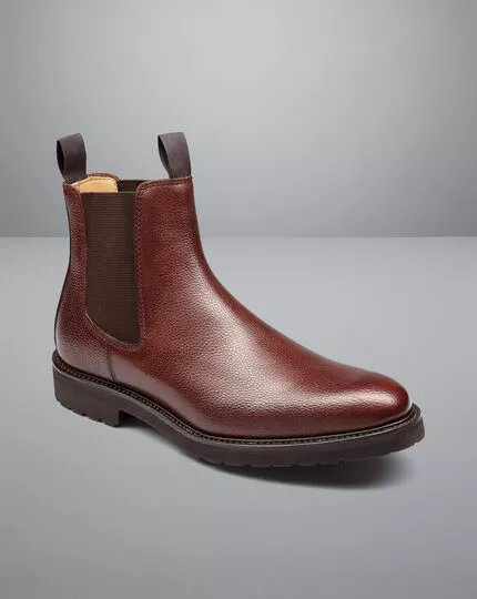 CHARLES TYRWHITT Leather Grain Chelsea Boots - Chestnut Brown 5 CHARLES TYRWHITT Leather Grain Chelsea Boots - Chestnut Brown - Image 3