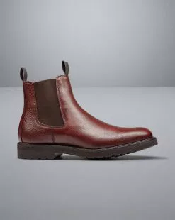 CHARLES TYRWHITT Leather Grain Chelsea Boots - Chestnut Brown