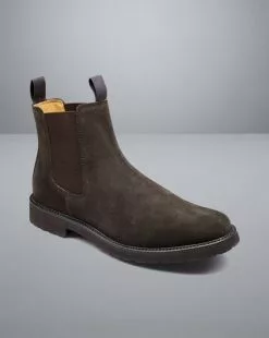 CHARLES TYRWHITT Suede Chelsea Boots - Chocolate Brown -Charles Tyrwhitt Shop SHW0245CHC FRONT