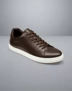 CHARLES TYRWHITT Leather Sneakers - Dark Ch 10 CHARLES TYRWHITT Leather Sneakers - Dark Ch -Charles Tyrwhitt Shop SHW0246DCL FRONT