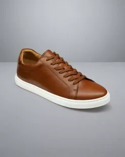 CHARLES TYRWHITT Leather Sneakers - Dark Tan 10 CHARLES TYRWHITT Leather Sneakers - Dark Tan -Charles Tyrwhitt Shop SHW0246DTN FRONT