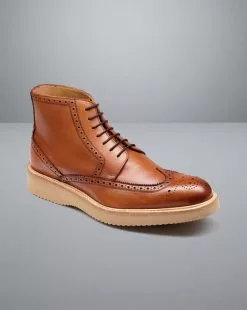 CHARLES TYRWHITT Leather Brogue Boots - Dark Tan 10 CHARLES TYRWHITT Leather Brogue Boots - Dark Tan -Charles Tyrwhitt Shop SHW0248DTN FRONT