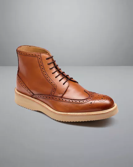 CHARLES TYRWHITT Leather Brogue Boots - Dark Tan 6 CHARLES TYRWHITT Leather Brogue Boots - Dark Tan - Image 4