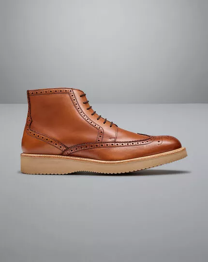 CHARLES TYRWHITT Leather Brogue Boots - Dark Tan 3 CHARLES TYRWHITT Leather Brogue Boots - Dark Tan