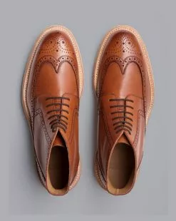 CHARLES TYRWHITT Leather Brogue Boots - Dark Tan 9 CHARLES TYRWHITT Leather Brogue Boots - Dark Tan -Charles Tyrwhitt Shop SHW0248DTN TOP