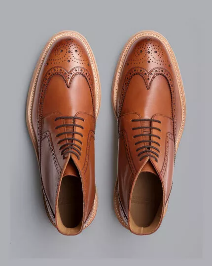 CHARLES TYRWHITT Leather Brogue Boots - Dark Tan 5 CHARLES TYRWHITT Leather Brogue Boots - Dark Tan - Image 3