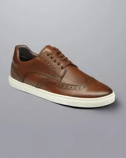 CHARLES TYRWHITT Leather Brogue Sneakers - Walnut Brown -Charles Tyrwhitt Shop SHW0249WBR FRONT