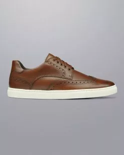 CHARLES TYRWHITT Leather Brogue Sneakers - Walnut Brown