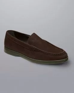 CHARLES TYRWHITT Nubuck Slip-On Loafer - Chocolate Brown -Charles Tyrwhitt Shop SHW0252CHC FRONT