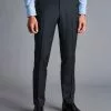 CHARLES TYRWHITT Herringbone Business Suit Pants - Dark Airforce B 1 CHARLES TYRWHITT Herringbone Business Suit Pants - Dark Airforce B -Charles Tyrwhitt Shop SUB0485AFB TROUSER FRONT