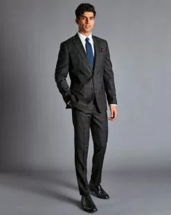 CHARLES TYRWHITT Windowpane Check Suit Pants - Charcoal Grey 5 CHARLES TYRWHITT Windowpane Check Suit Pants - Charcoal Grey -Charles Tyrwhitt Shop SUB0523CHA MODEL FULL