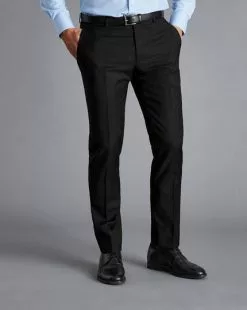 CHARLES TYRWHITT Natural Stretch Twill Suit - Black -Charles Tyrwhitt Shop SUB60BLK TROUSER FRONT