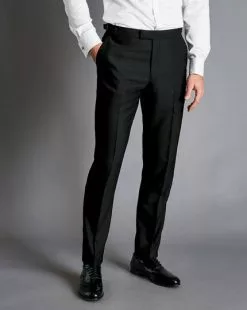CHARLES TYRWHITT Peak Lapel Tuxedo - Black  -Charles Tyrwhitt Shop SUD0035BLK TROUSER FRONT