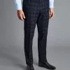 CHARLES TYRWHITT Windowpane Check Suit Pants - Navy -Charles Tyrwhitt Shop SUE0244NAV TROUSER FRONT
