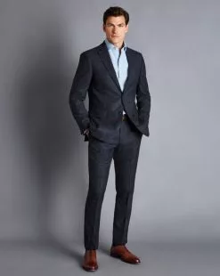 CHARLES TYRWHITT Prince Of Wales Check Suit Pants - Denim B -Charles Tyrwhitt Shop SUE0270DEN MODEL FULL