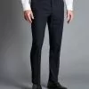 CHARLES TYRWHITT Melange Pinstripe Suit Pants - Dark Navy 2 CHARLES TYRWHITT Melange Pinstripe Suit Pants - Dark Navy -Charles Tyrwhitt Shop SUE0273DNY TROUSER FRONT