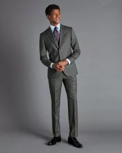 CHARLES TYRWHITT Italian Luxury Prince Of Wales Check Suit Pants - Grey -Charles Tyrwhitt Shop SUL0336KWH MODEL FULL