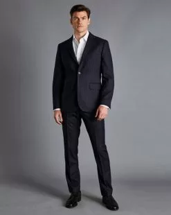 CHARLES TYRWHITT Italian Flannel Stripe Suit Pants - Dark Navy -Charles Tyrwhitt Shop SUL0343DNY MODEL FULL