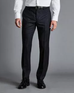 CHARLES TYRWHITT Italian Flannel Stripe Suit Pants - Dark Navy