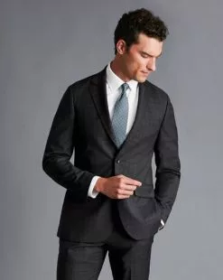 CHARLES TYRWHITT Italian Luxury Prince Of Wales Check Suit - Charcoal Grey -Charles Tyrwhitt Shop SUL0345CHA JACKET FRONT