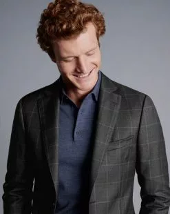 CHARLES TYRWHITT Italian Luxury Windowpane Suit - Grey -Charles Tyrwhitt Shop SUL0353GRY MODEL EXTRA2