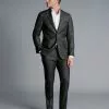 CHARLES TYRWHITT Italian Luxury Windowpane Suit - Grey -Charles Tyrwhitt Shop SUL0353GRY MODEL FRONT