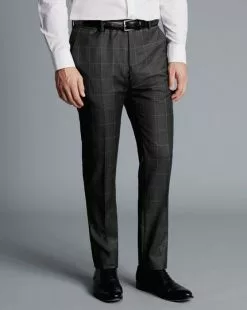 CHARLES TYRWHITT Italian Luxury Windowpane Suit Pants - Grey