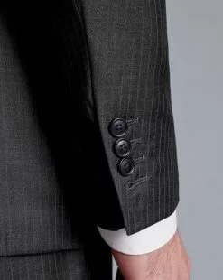 CHARLES TYRWHITT British Luxury Stripe Suit - Charcoal Grey -Charles Tyrwhitt Shop SUL0369CHA MODEL DETAIL