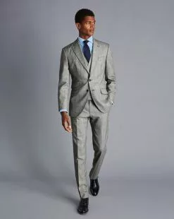 CHARLES TYRWHITT British Luxury Prince Of Wales Check Suit Pants - Grey 7 CHARLES TYRWHITT British Luxury Prince Of Wales Check Suit Pants - Grey -Charles Tyrwhitt Shop SUL25GRY MODEL FRONT ALT