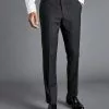 CHARLES TYRWHITT Windowpane Check Birdseye Travel Suit Pants - Charcoal Grey -Charles Tyrwhitt Shop SUT0243CHA TROUSER FRONT