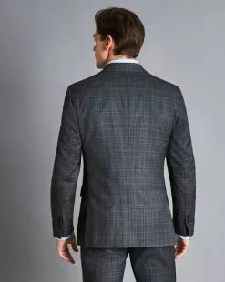CHARLES TYRWHITT Ultimate Performance Prince Of Wales Check Suit - Steel B -Charles Tyrwhitt Shop SUT0258STL JACKET BACK
