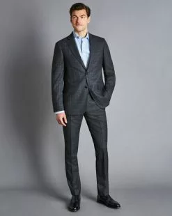 CHARLES TYRWHITT Ultimate Performance Prince Of Wales Check Suit - Steel B -Charles Tyrwhitt Shop SUT0258STL MODEL FULL