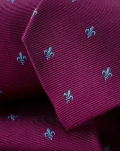 CHARLES TYRWHITT Stain Resistant Fleur-de-Lys Silk Tie - Blackberry P -Charles Tyrwhitt Shop TIC0892BRP DETAIL